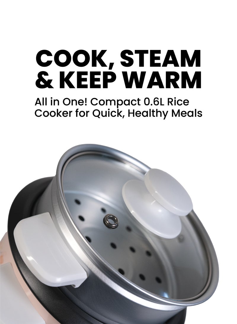 TEAM Mini Rice Cooker Steamer 0.6L – Non-Stick Pot, Keep Warm Function, 350W Electric Rice Maker with Steamer, Automatic Cooking  for 1-2 People – Compact, Portable & Energy-Efficient - Image 2